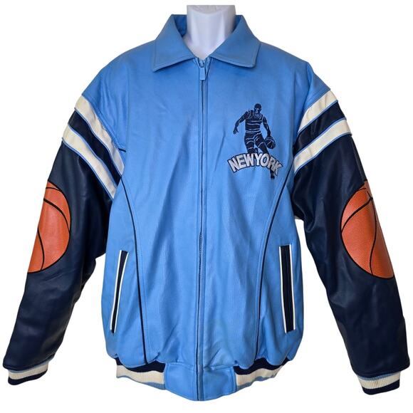 Vintage Veezo Jeans New York Basketball Varsity Embroidered Bomber Jacket Mens L - Picture 1 of 9